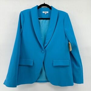 Edit by Nine Women's Blue Shawl Collar One Button Blazer Jacket Size M